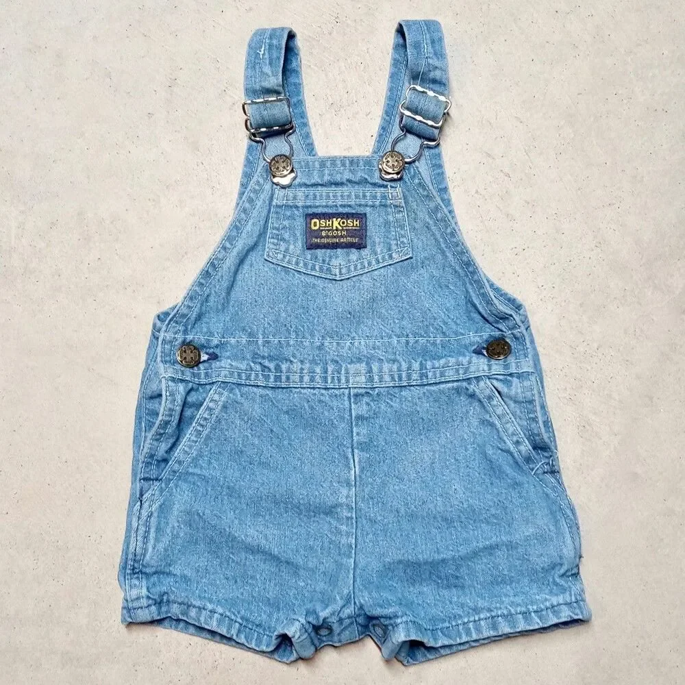 Vintage OshKosh B’gosh Made In USA Denim Jean Overalls Shorts Vestbak 18 Months